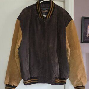Vintage Varsity Princeton NJ Leather Bomber Jacket Brown Tan Elbow Patch XXL